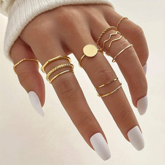 12pcs Y2k Style Stacking Rings Trendy Wave / Intertwine / Minimalist Narrow Band Design Mix And Match For Daily Outfits Party Accessories
